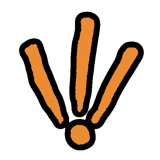 the sitelen pona glyph for the toki pona word 'seli,' which looks like an exclamation mark with three lines, colored in orange.